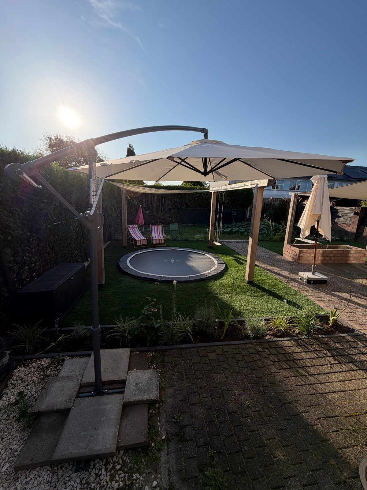 Livarno Home Zweefparasol 300cm Crème met hoes, Tuin en Terras, Parasols, Ophalen, Verstelbaar, 2 tot 3 meter, Zweefparasol
