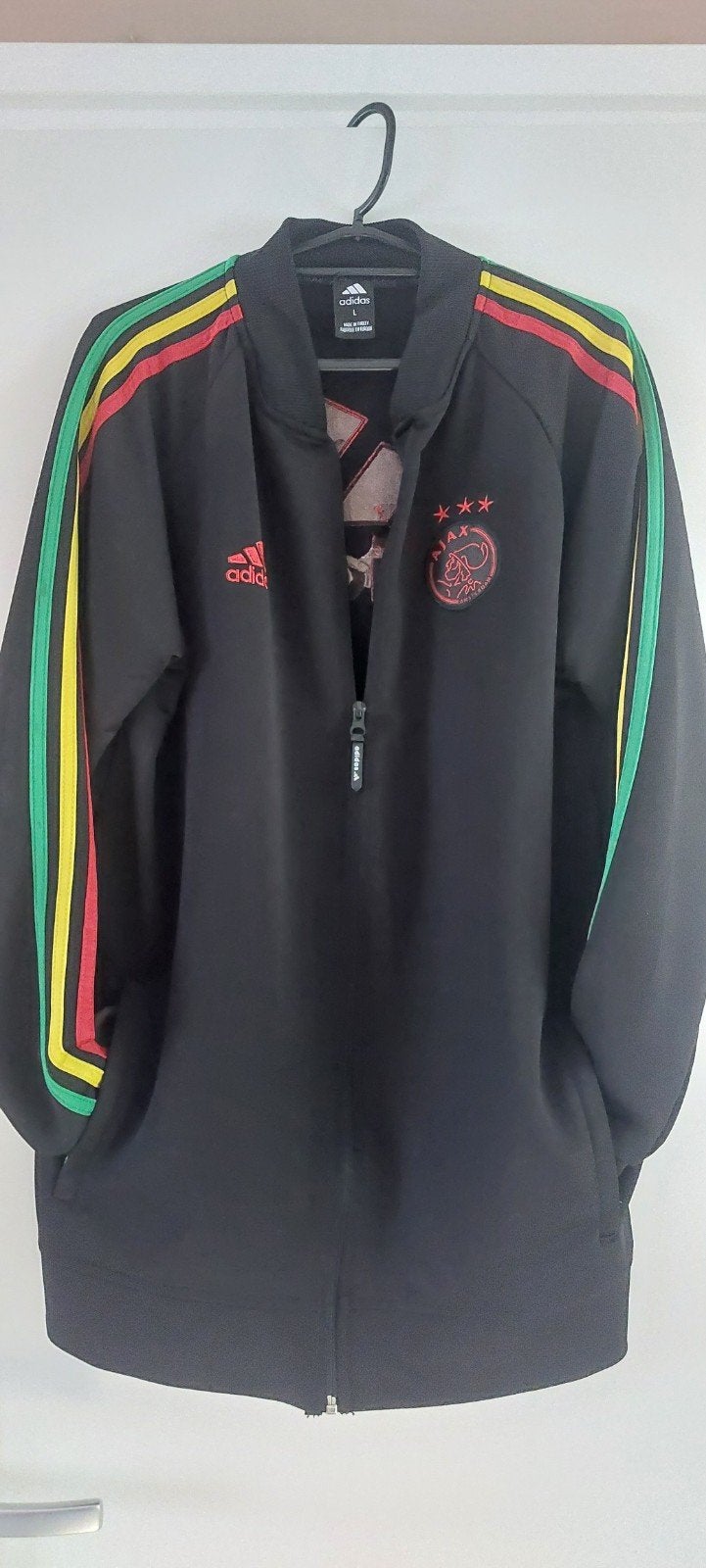 Adidas Ajax Trainingsjack Maat L - Zwart met Rood/Geel/Groen, Maat 52/54 (L), Zwart, Ophalen of Verzenden, Adidas