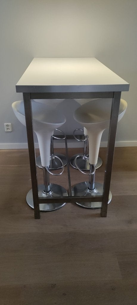 Bartafel wit met rvs onderstel, Ophalen, Gebruikt, 100 tot 150 cm, 50 tot 100 cm