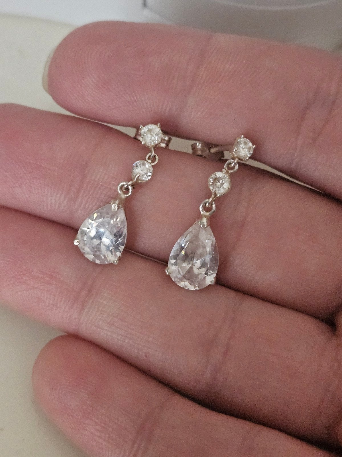 Sterling zilveren druppel zirkonia oorbellen, Hangers, Nieuw, Ophalen of Verzenden, Zilver