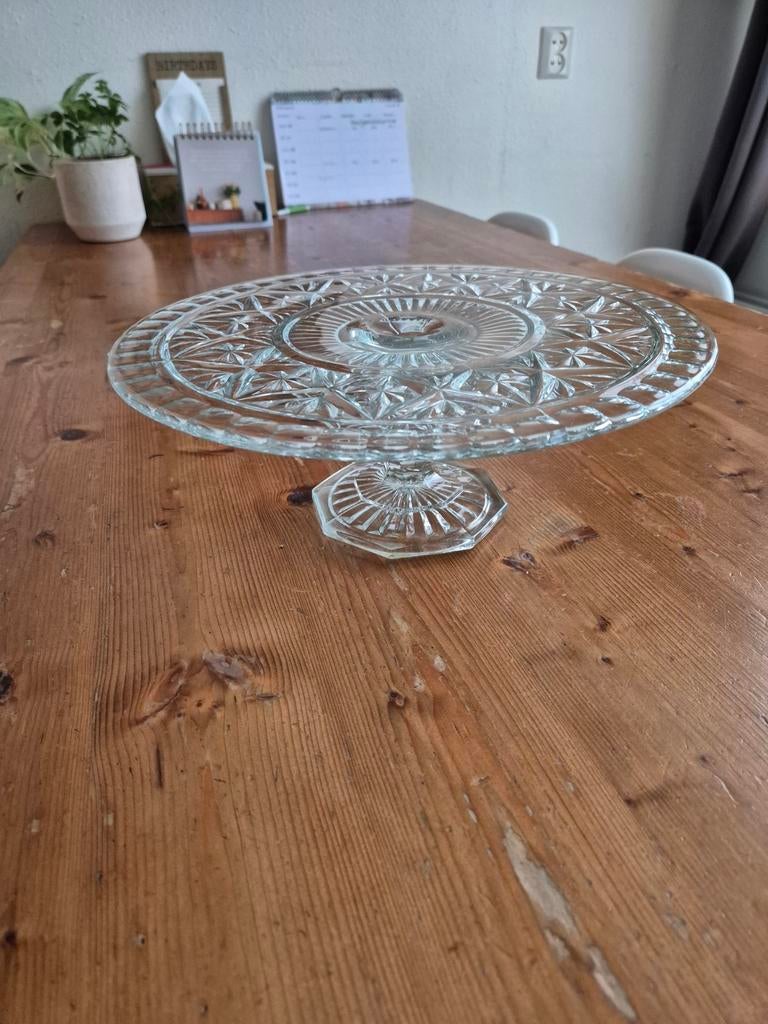 Elegante glazen taartstandaard, Overige typen, Ophalen of Verzenden, Gebruikt, Glas