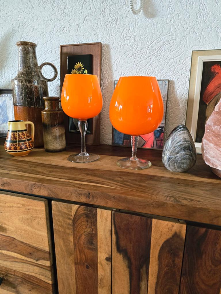 Vintage oranje cased glass glazen / goblets – jaren 60 –, Ophalen of Verzenden