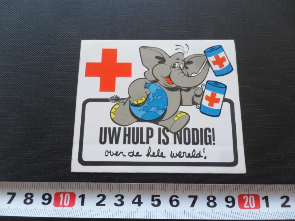 sticker olifant collectebus rode kruis uw hulp is nodig, Verzamelen, Ophalen, Zo goed als nieuw