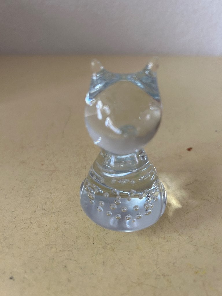 Vintage Glazen Kat Beeldje met Luchtbellen - 8 cm, Verzamelen, Ophalen of Verzenden, Zo goed als nieuw, Hond of Kat, Beeldje of Figuurtje
