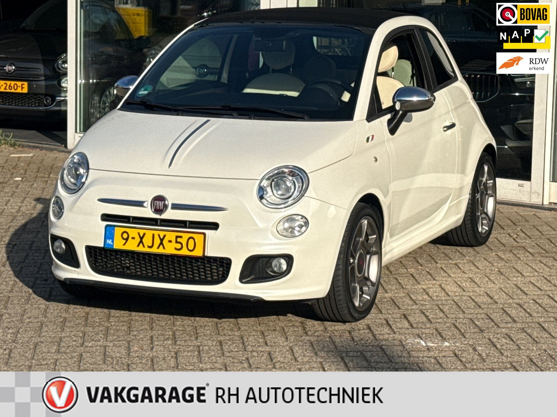 Fiat 500 C 0.9 TwinAir Turbo 500S Savali tuned Org Nl, NAP, Auto's, Fiat, Gebruikt, Cabriolet, Leder en Stof, Wit
