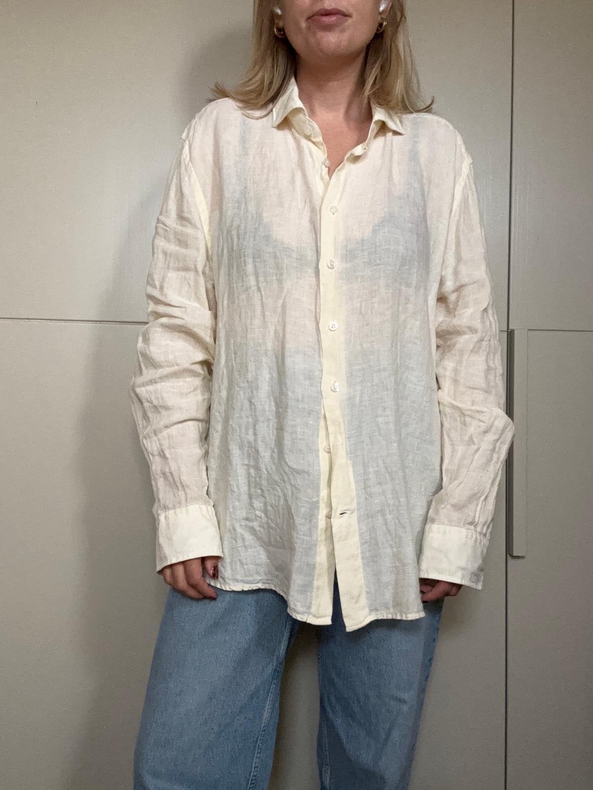 Girav Bologna 100% Linnen Blouse Overhemd - Botergeel maat L, Kleding | Heren, Ophalen of Verzenden, Zo goed als nieuw, Geel, Halswijdte 41/42 (L)
