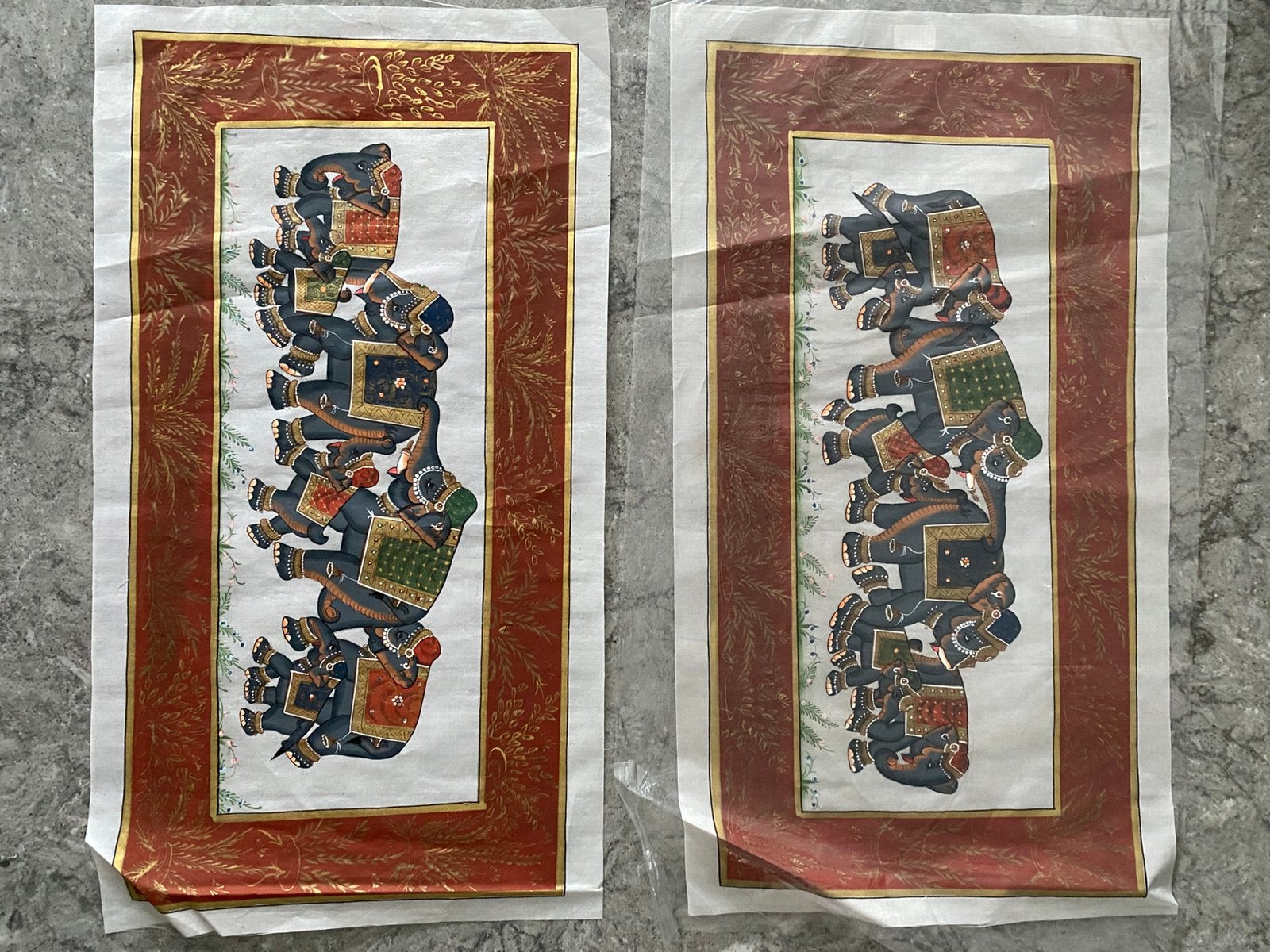 Schilderij op zijde -indiaans 2 stuks, Ophalen of Verzenden
