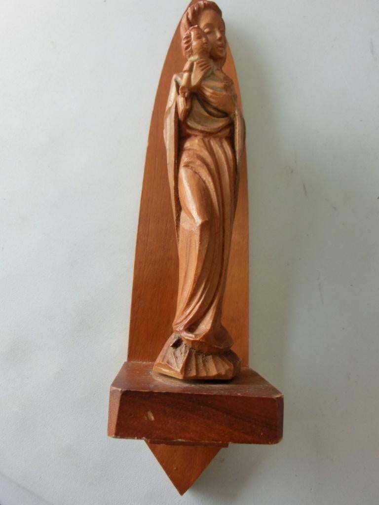 Maria beeldje hout gesneden, Antiek en Kunst, Antiek | Religie, Ophalen of Verzenden
