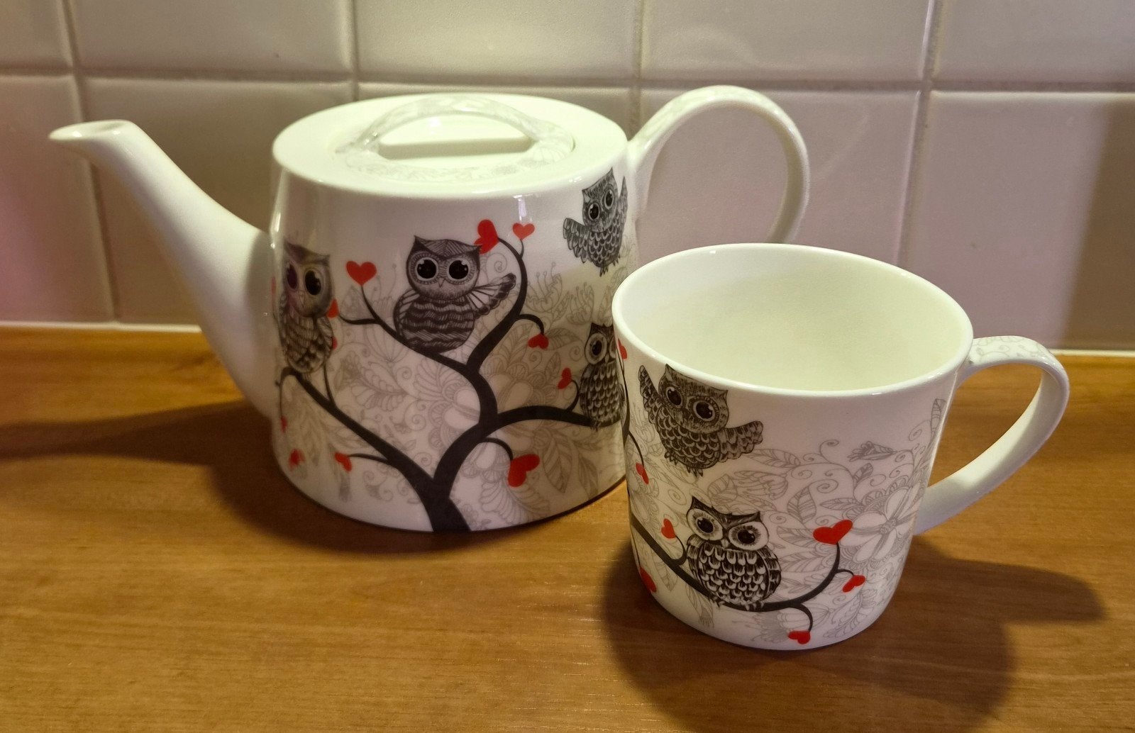 Theepot met beker - Uilen design, Ophalen, Zo goed als nieuw