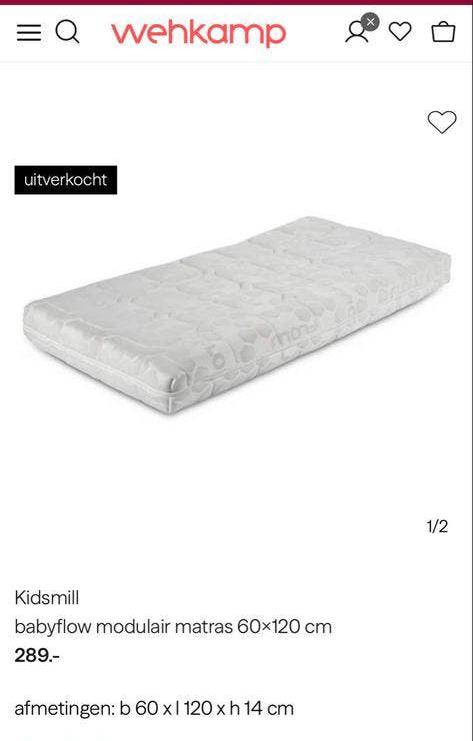 Kidsmill babymatras 60x120 cm en matrasbeschermer, Gebruikt, Matras, Eenpersoons, 70 cm of minder