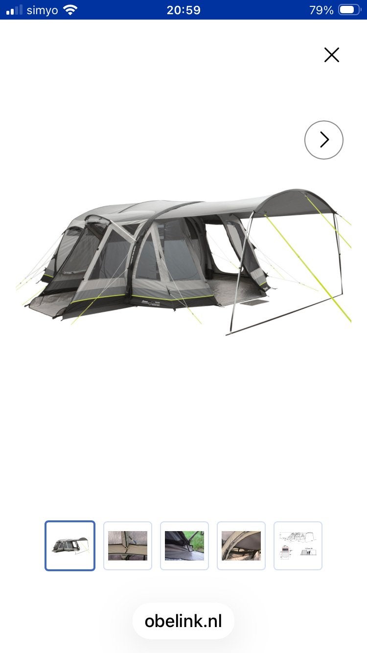 Outwell Concorde 5 SATC opblaasbare tunneltent, Caravans en Kamperen, Tenten, Ophalen, Gebruikt, Tot en met 5