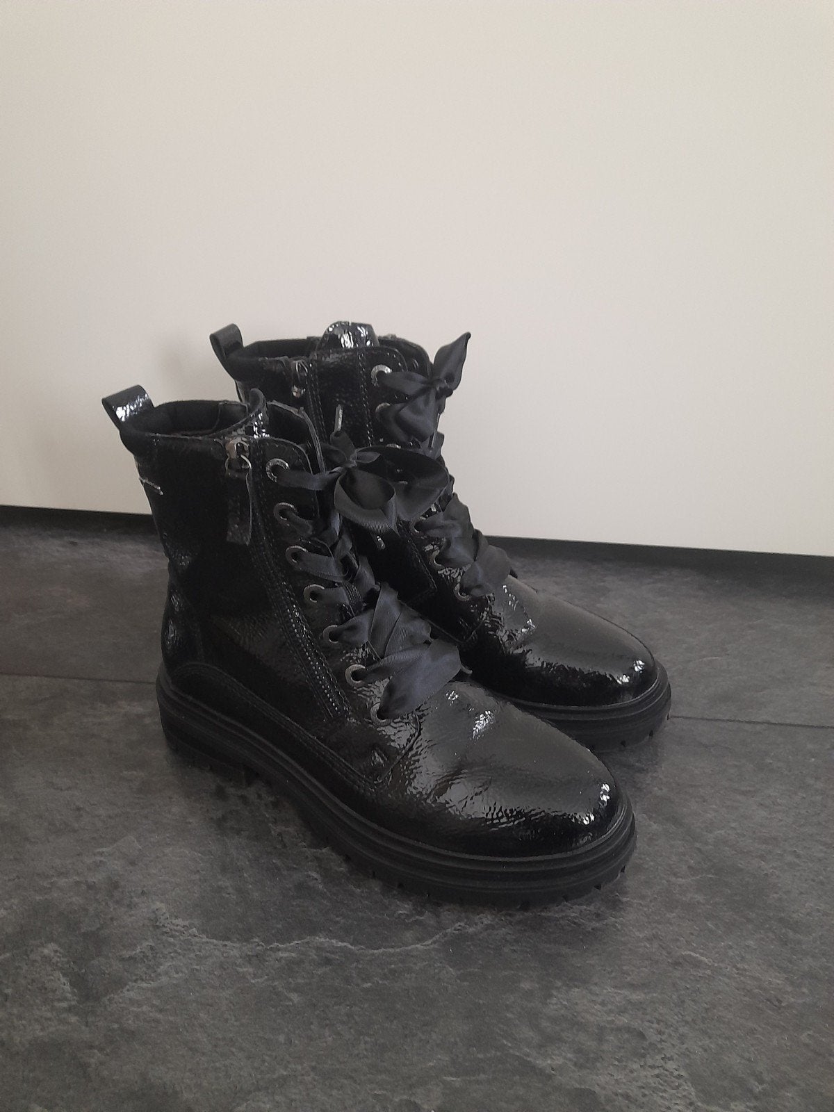 Tom Tailor lak veterboots - laarzen maat 39, Zwart, Overige typen, Zo goed als nieuw, Tom Tailor