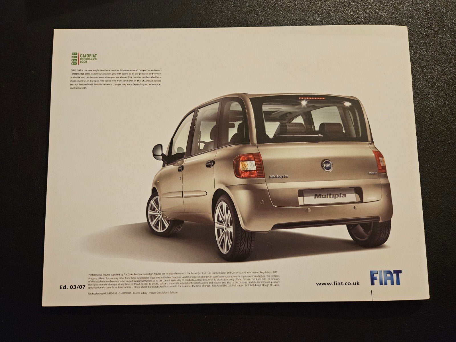 Brochure Fiat Multipla 2007 UK, Ophalen of Verzenden, Zo goed als nieuw, Overige merken