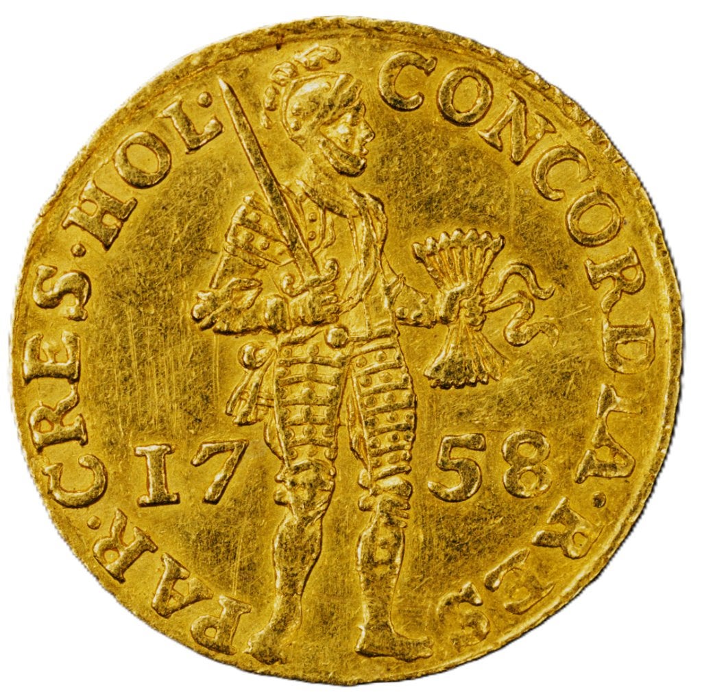 Gouden dukaat 1758 Holland AU53, Vóór koninkrijk, Verzenden, Losse munt, Goud