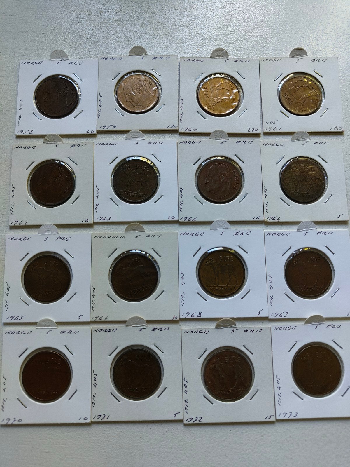 Noorwegen set 5 ore 1958-1973 compleet - 16 stuks, Ophalen of Verzenden