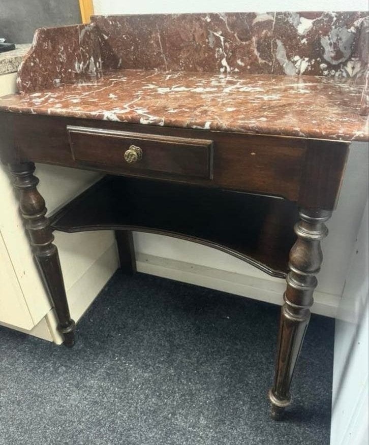 Antieke bijzettafel met marmeren blad, Antiek en Kunst, Antiek | Meubels | Tafels, Ophalen of Verzenden