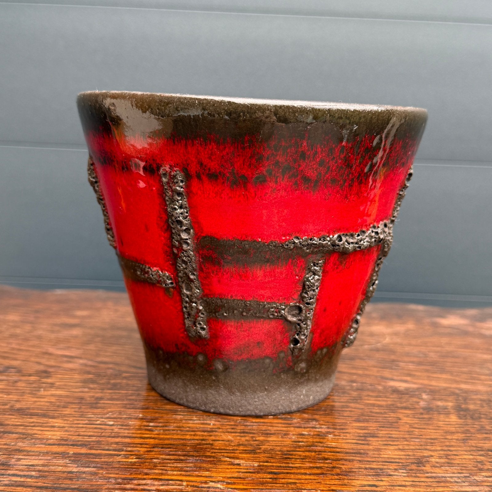 Vintage Jasba Keramiek bloempot Rood Zwart Fat Lava, Ophalen of Verzenden