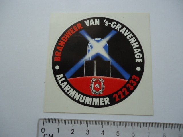 sticker oud DEN HAAG Brandweer ALARM gravenhage retro, Verzamelen, Verzenden, Zo goed als nieuw, Bedrijf of Vereniging