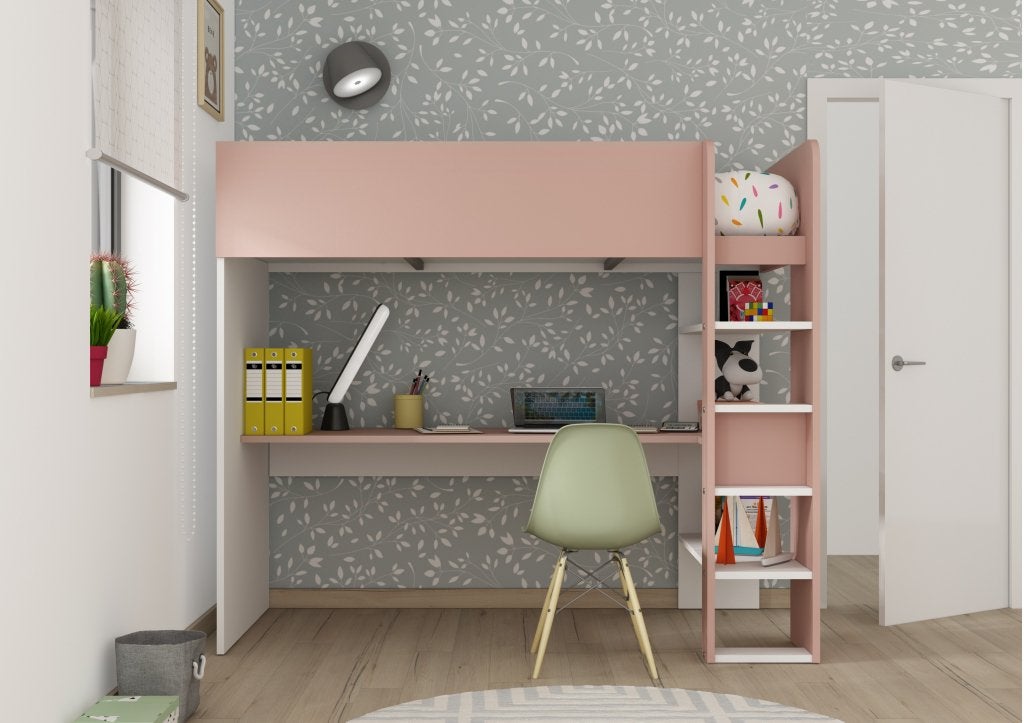 Jules hoogslaper basic met bureau - 90x200 - Oudroze, Niet ingevuld, Niet ingevuld, Niet ingevuld