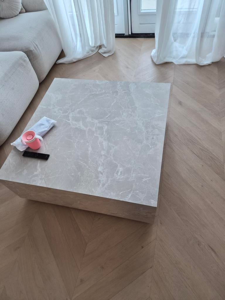 Westwing Salontafel Lesley met Travertijn Look, Ophalen, Zo goed als nieuw, Vierkant, Overige materialen