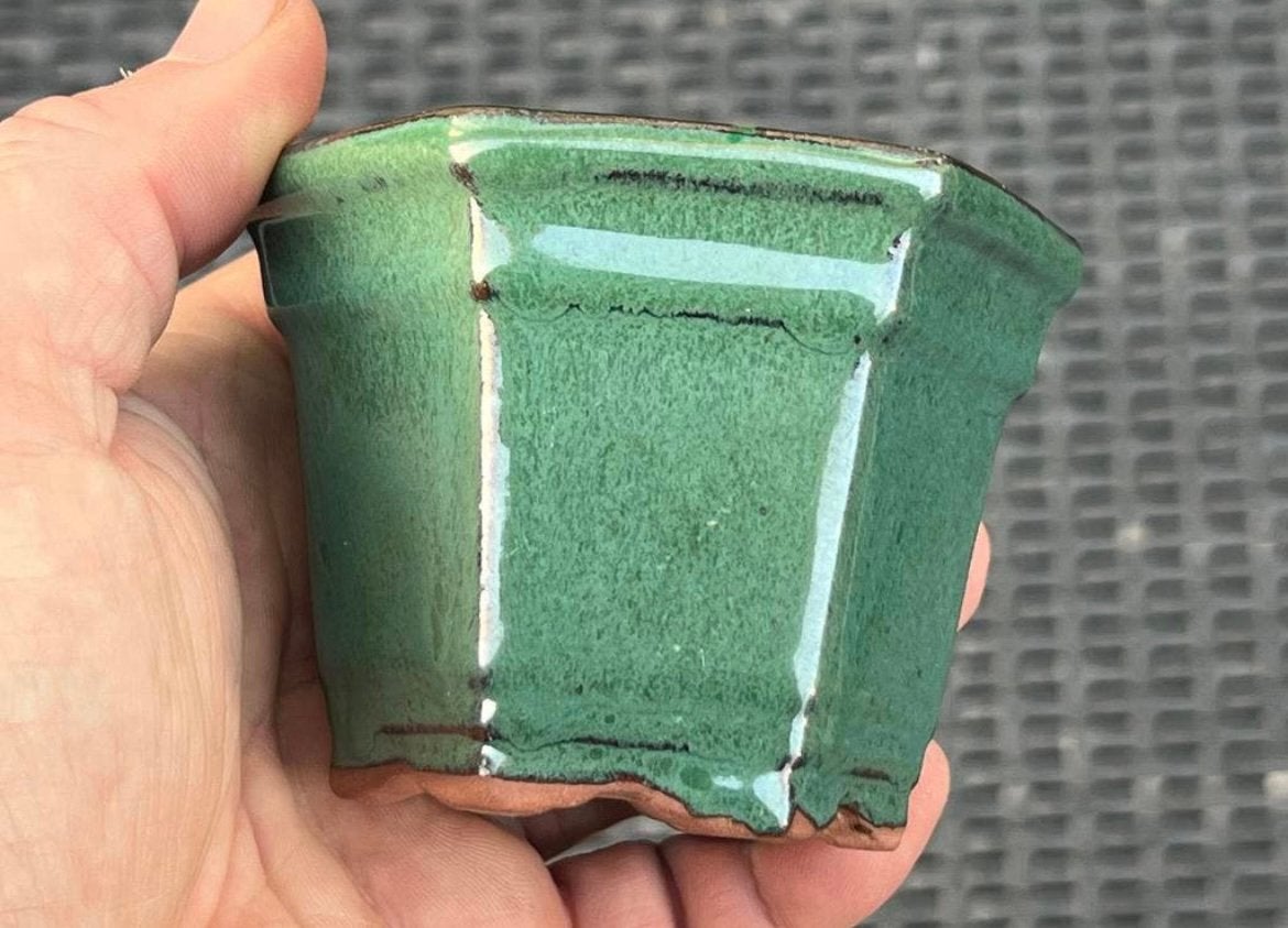 Bonsai Cascade pot groen geglazuurd aardewerk 9x8x6,8, Nieuw, Ophalen of Verzenden, Overige vormen, Aardewerk