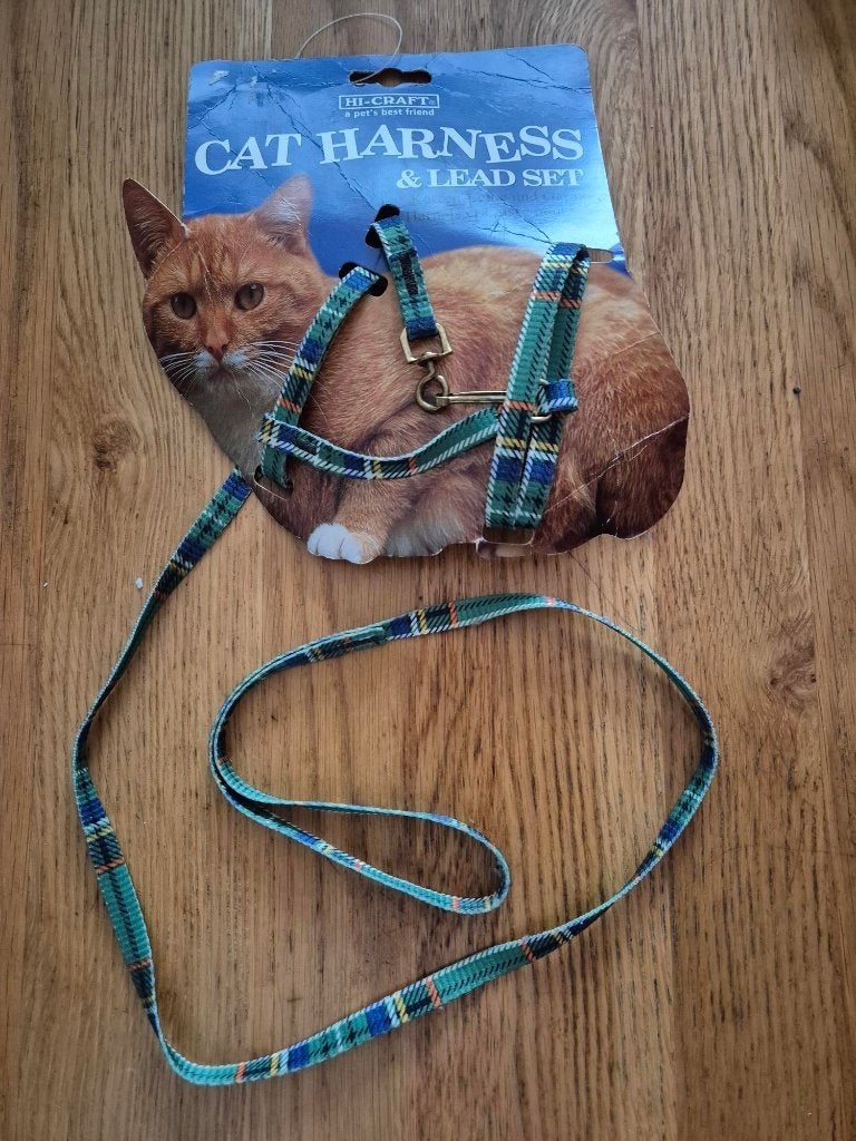 hi-craft katten riempje/tuigje groen geruit., Dieren en Toebehoren, Katten-accessoires, Ophalen, Zo goed als nieuw