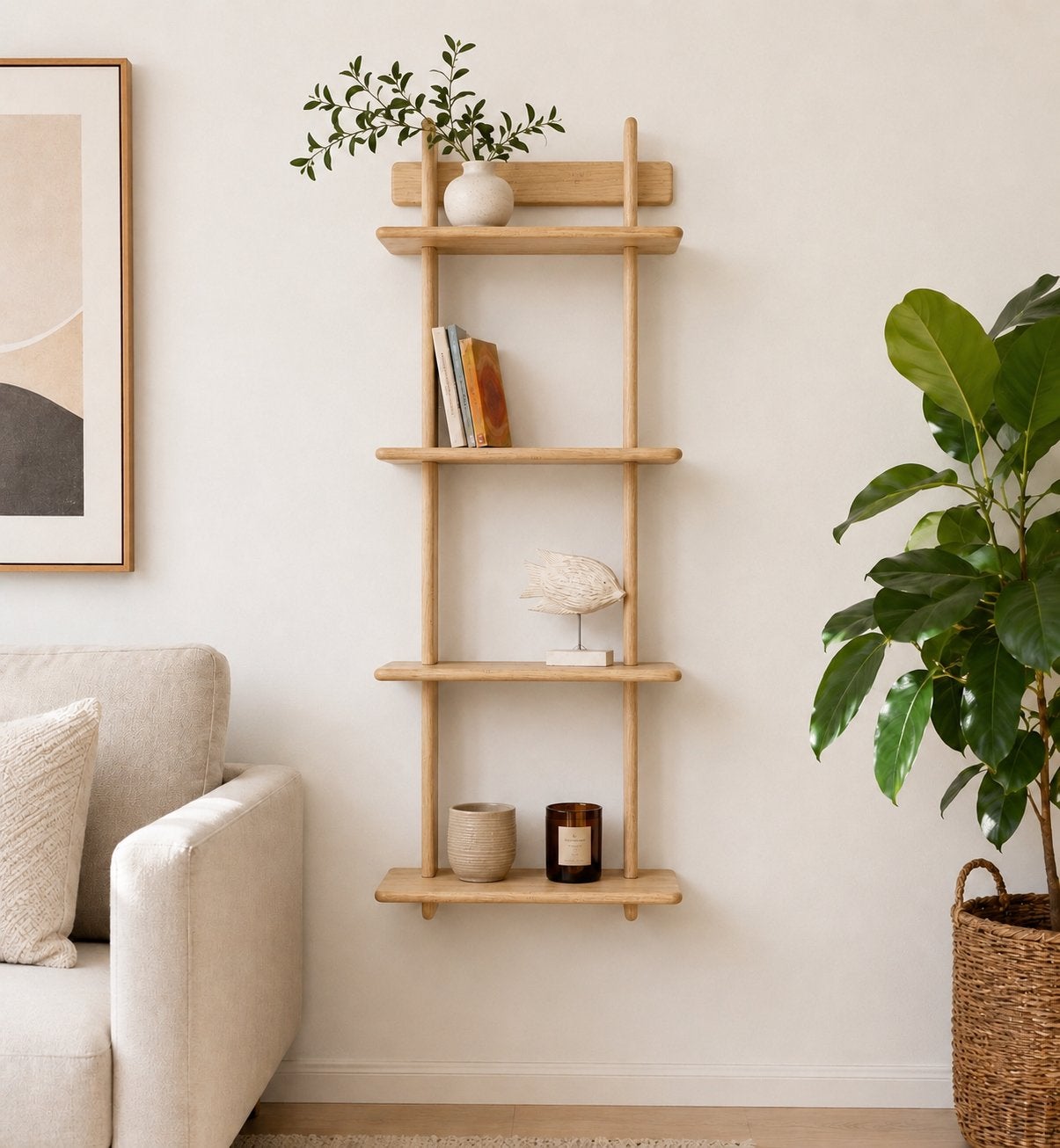 Massief eiken design wandrek | Handgemaakt | Japandi, Ophalen, Nieuw