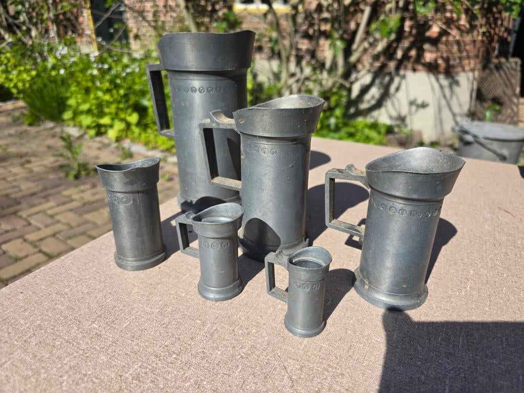 Antieke tinnen maatbekers, Ophalen of Verzenden, Gebruikt