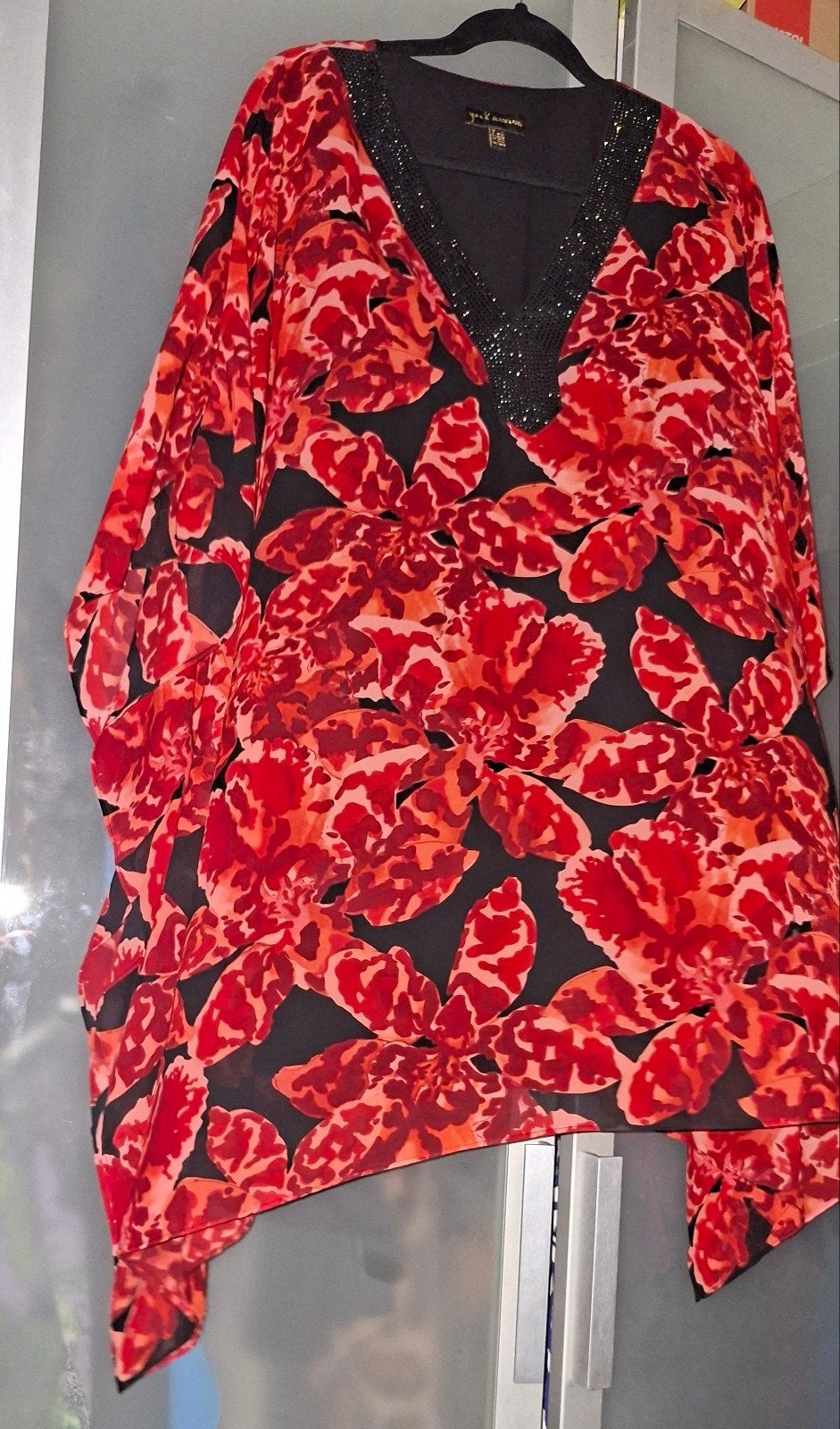 Yoek Kaftan Tuniek Maat L - Zwart met Rode Bloemenprint, Yoek, Overige typen, Zwart, Nieuw