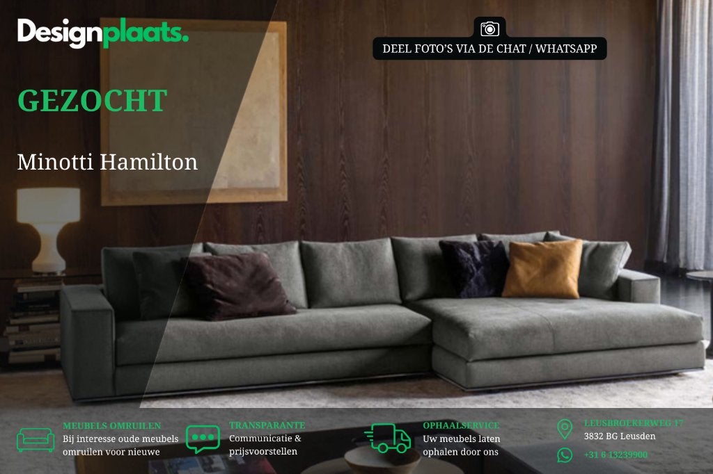 GEZOCHT: Minotti Hamilton — Direct Inkoop, Minotti, Design Bank Bankstel Zetel Minotti, 75 tot 100 cm, Www.designplaats.nl