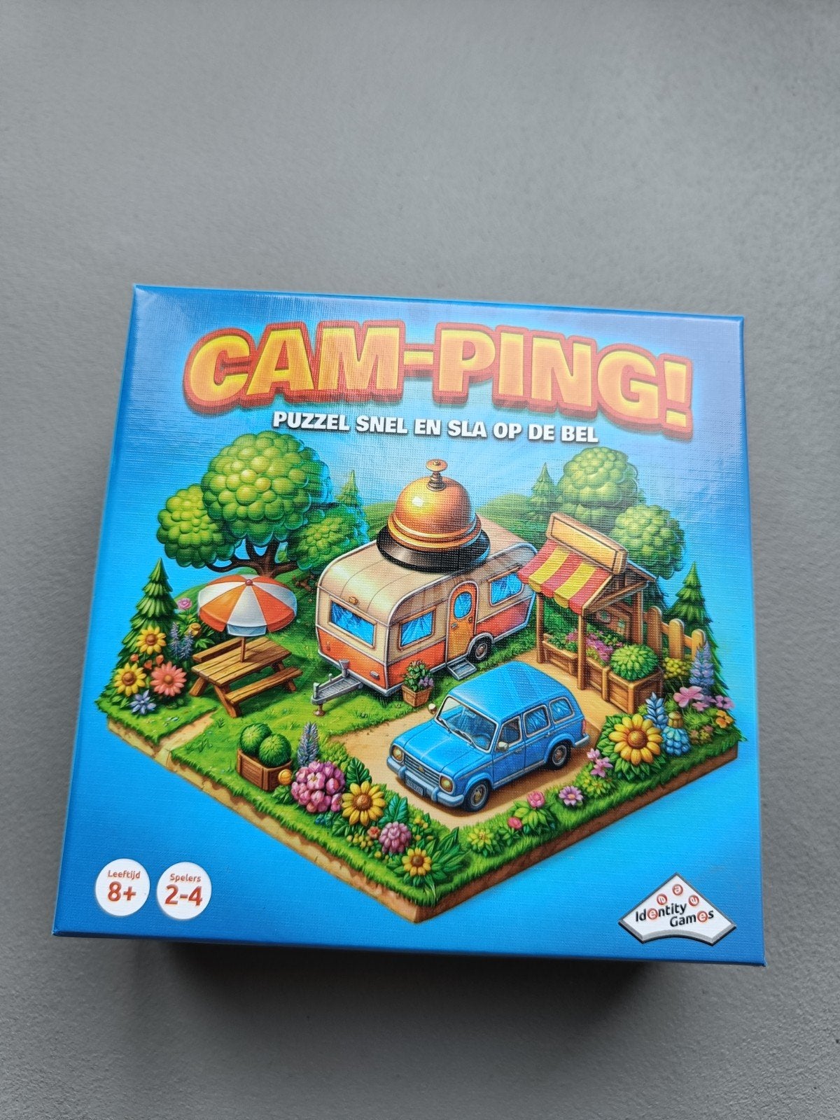 Cam-Ping! Puzzel snel en sla op de bel - Bordspel, Drie of vier spelers, Ophalen of Verzenden, Zo goed als nieuw, Identity Games