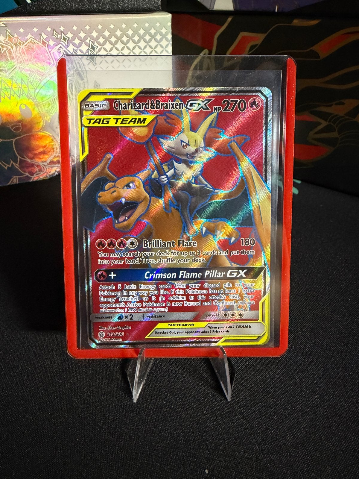 Charizard & Braixen GX TAG TEAM Pokémon kaart, Ophalen of Verzenden, Zo goed als nieuw, Losse kaart, Foil