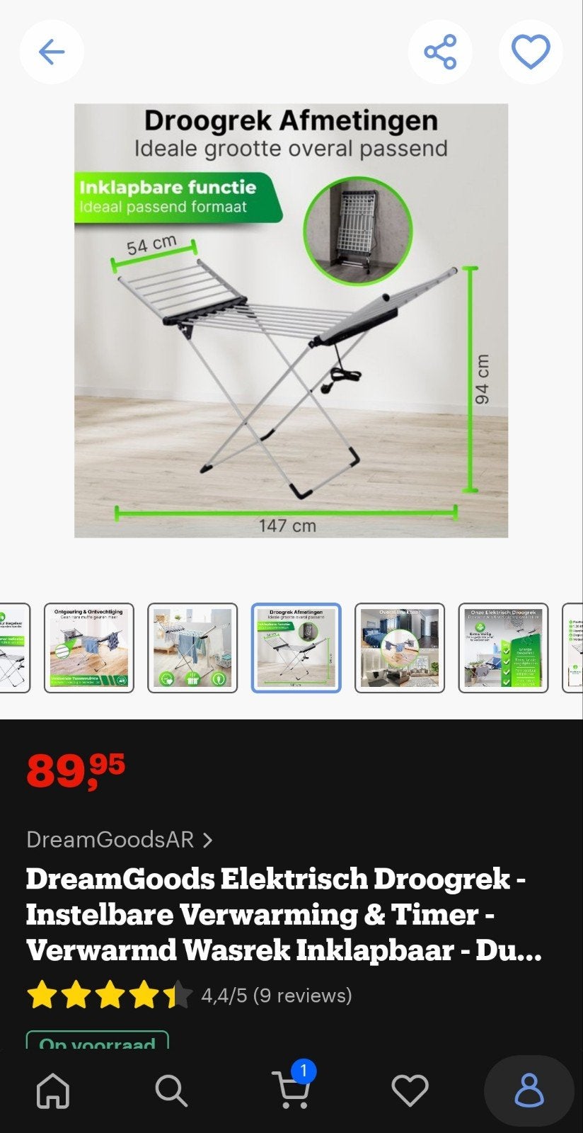 Dreamgood Elektrisch Droogrek - Zo goed als nieuw, Witgoed en Apparatuur, Ophalen, Zo goed als nieuw