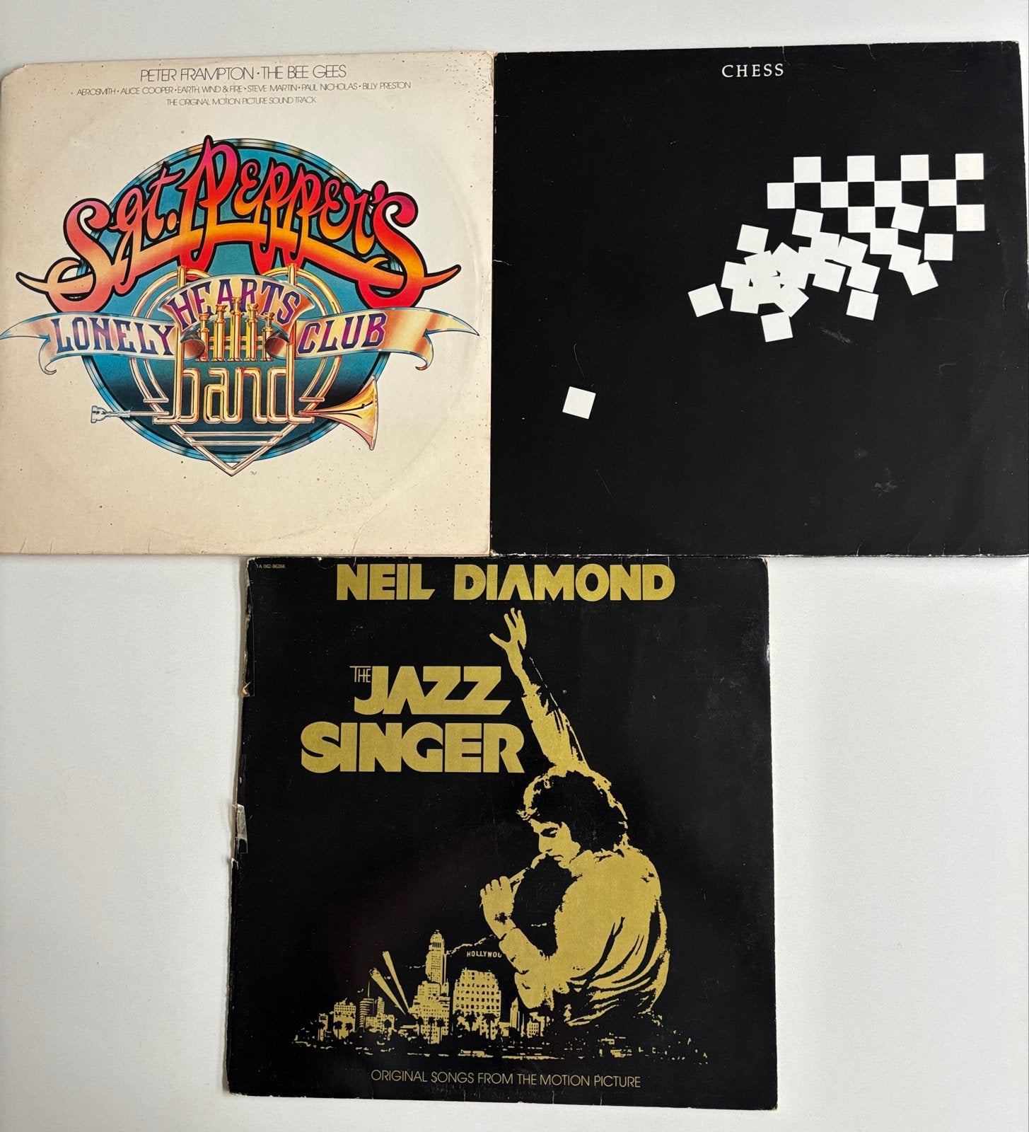 3 Soundtr LP's: Chess,TheJazzSinger, Sgt. Pepper's, LP, Gebruikt, Soundtrack, Ophalen of Verzenden