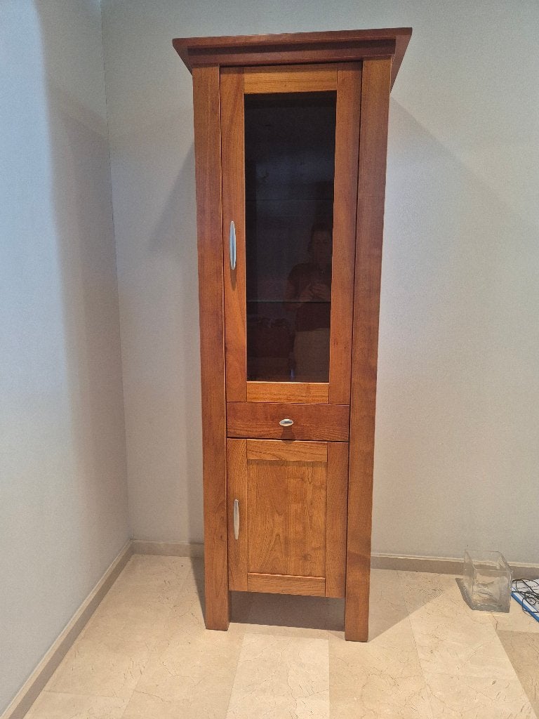 Houten vitrinekast met lade en deuren, Ophalen, Met deur(en), 50 tot 100 cm, Klassiek, Modern