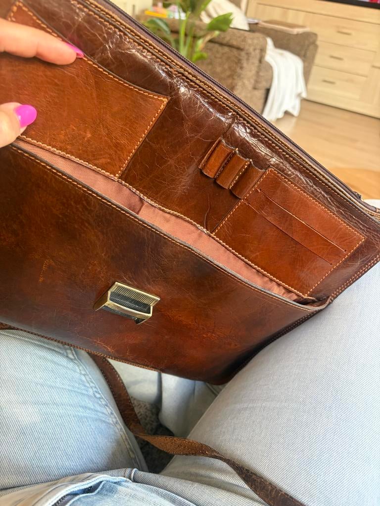 Leren Akte Tas (Opknapper), Sieraden, Tassen en Uiterlijk, Tassen | Damestassen, Ophalen of Verzenden, Gebruikt, Bruin, Overige typen