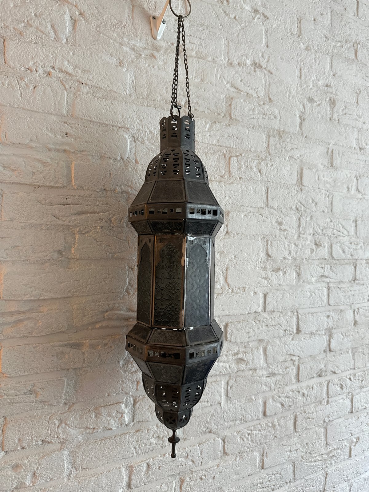 Oosterse Hanglamp - Metaal met Gekleurd Glas, Huis en Inrichting, Lampen | Hanglampen, Ophalen of Verzenden, Zo goed als nieuw