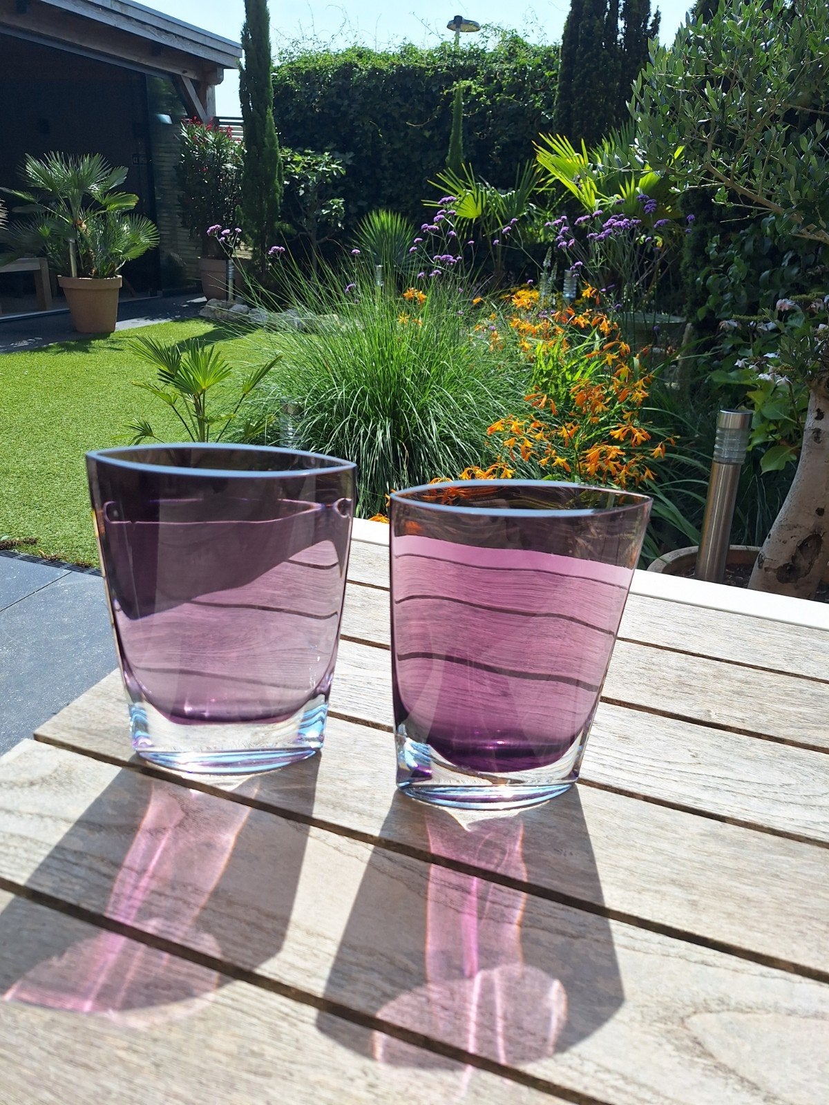 Set van 2 ovale paarse vazen - 21cm hoog, Antiek en Kunst, Ophalen of Verzenden
