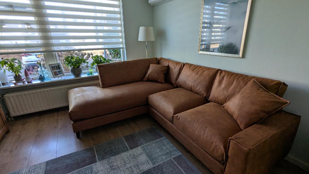 Nieuwe Hoekbank Microleder van Goossens 3 maanden oud, Huis en Inrichting, Banken | Bankstellen, Ophalen, 250 tot 300 cm, Hoekbank