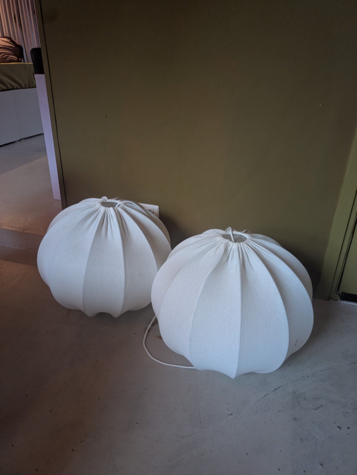 Prachtige japandi stijl hanglampen, Gebruikt, Wit, Rond, Textiel
