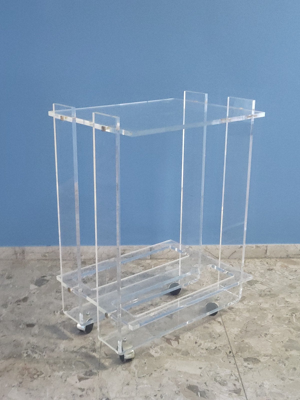 Vintage Plexiglas Bar Cart Serveerwagen David Lange Stijl, Gebruikt, Ophalen of Verzenden, ., Mid-century modern