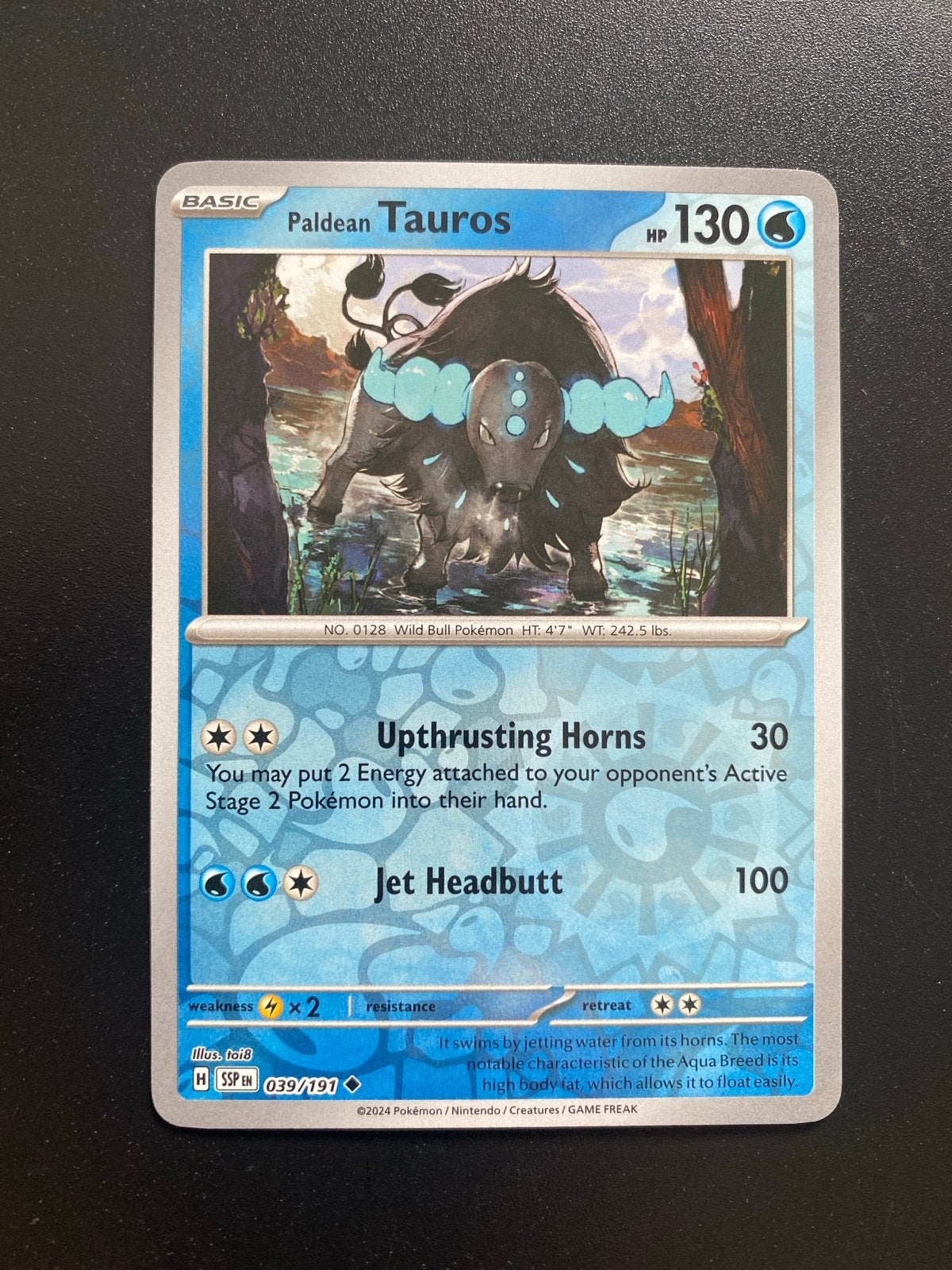 Paldean Tauros 039/191 Reverse Holo Pokémon Surging Sparks, Ophalen of Verzenden, Nieuw, Losse kaart, Foil