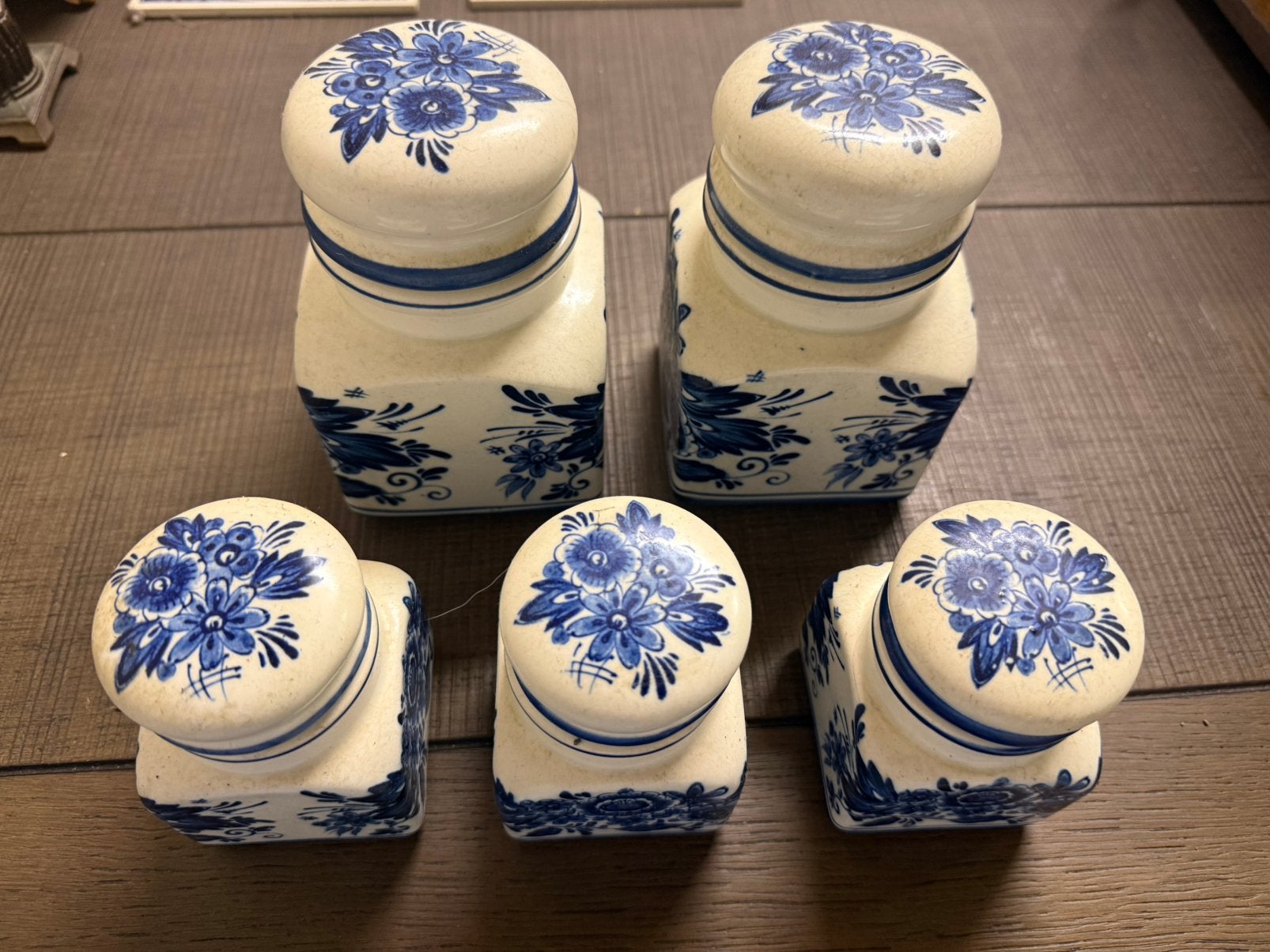 Set 5x Vintage voorraadpotten royal delfts blauw japan 2+3, Ophalen of Verzenden, Overige materialen, Pot, Bus of Blik, Overige merken