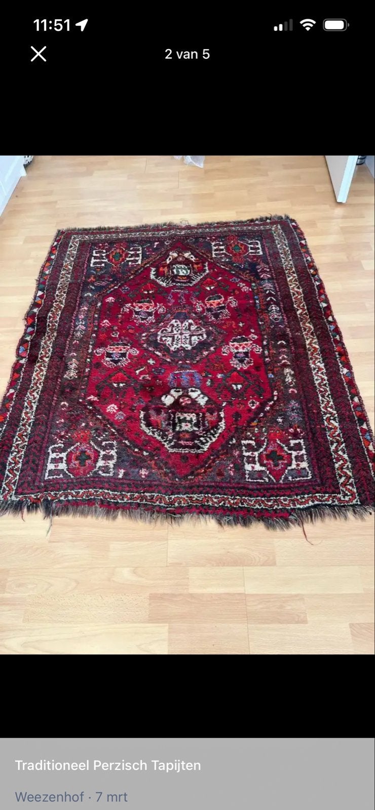 Traditioneel Perzisch Tapijt - Rood met Patroon, Ophalen, Gebruikt, 150 tot 200 cm, 200 cm of meer