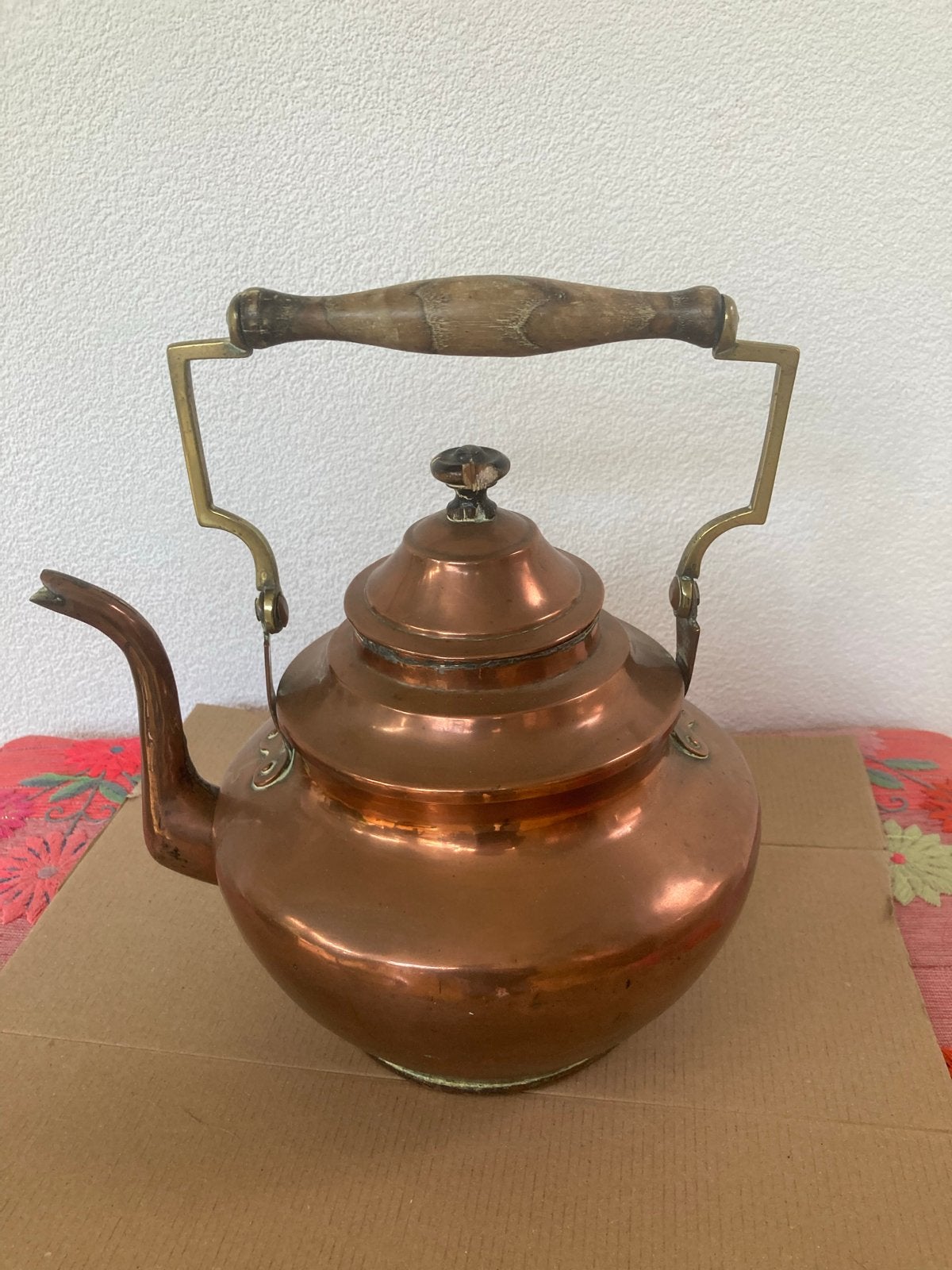 Antieke Grote Koperen Waterketel met Houten Handvat, Ophalen, Koper