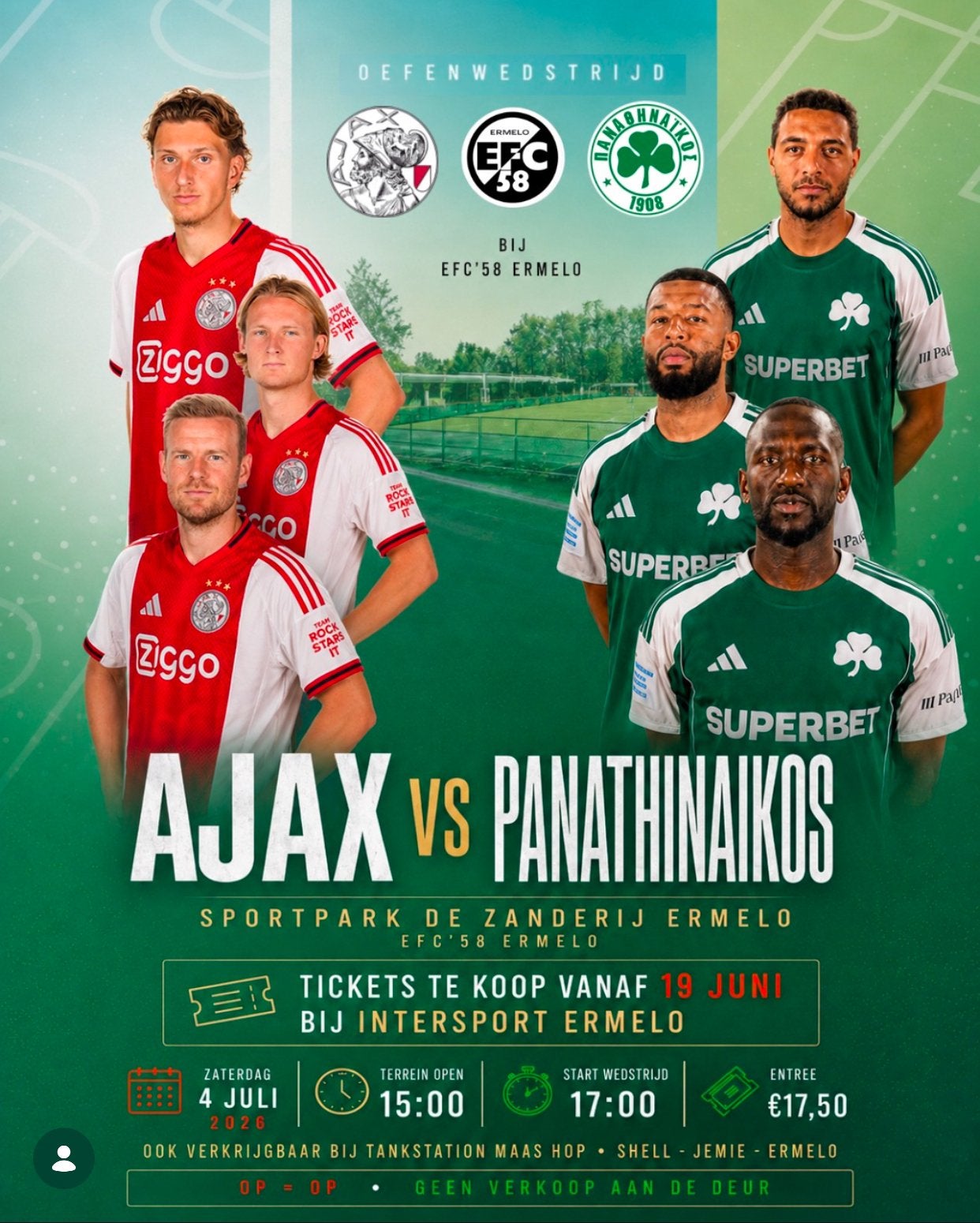 2X AJAX KAARTJES GEZOCHT  Ajax vs Panathinaikos in ermelo, Maat XL, Ophalen of Verzenden, Zo goed als nieuw, Overige typen