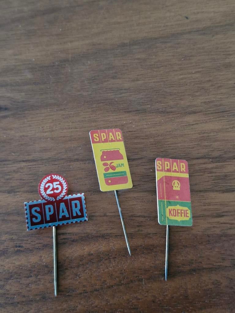 476 Vintage SPAR Reclame Speldjes - Koffie, Jam, 25 Jaar, Ophalen of Verzenden, Gebruikt, Reclamebord