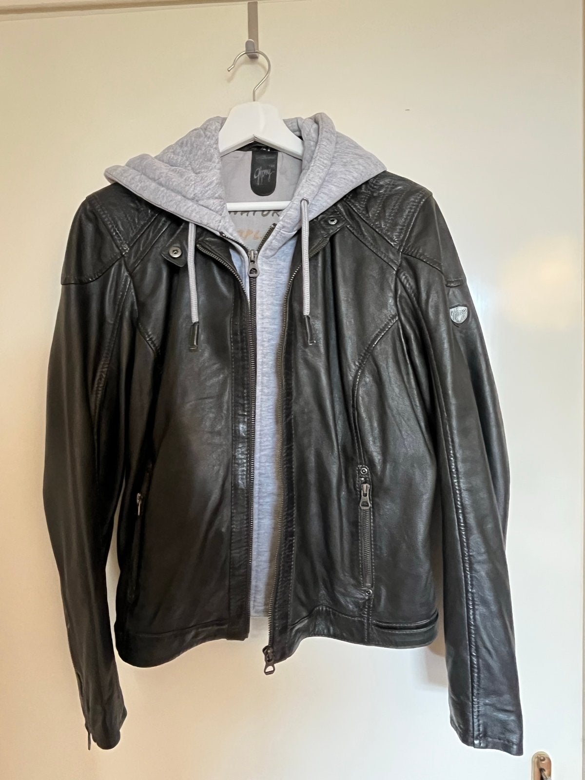 Gipsy Leren Jas met Afneembare Capuchon, maat L, Ophalen of Verzenden, Zo goed als nieuw, Maat 42/44 (L), Zwart