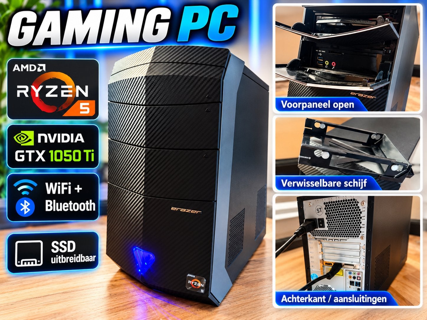 Medion ERAZER Gaming PC–Ryzen 5–GTX 1050 Ti 4GB–Windows 11, Gebruikt, 8 GB, Ophalen of Verzenden, Gaming
