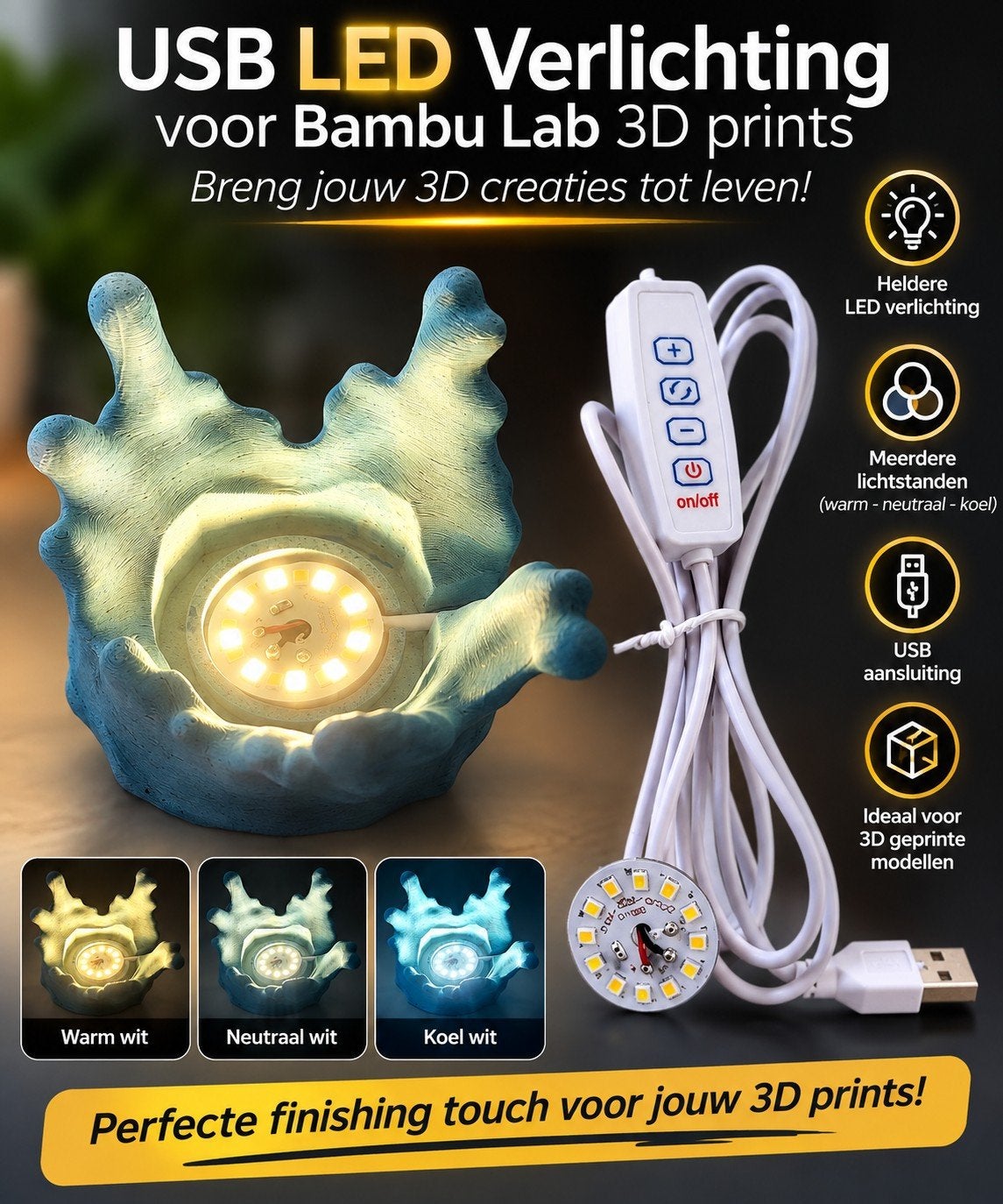 USB LED verlichting voor Bambu Lab 3D prints – dimbaar, Ophalen of Verzenden, Nieuw